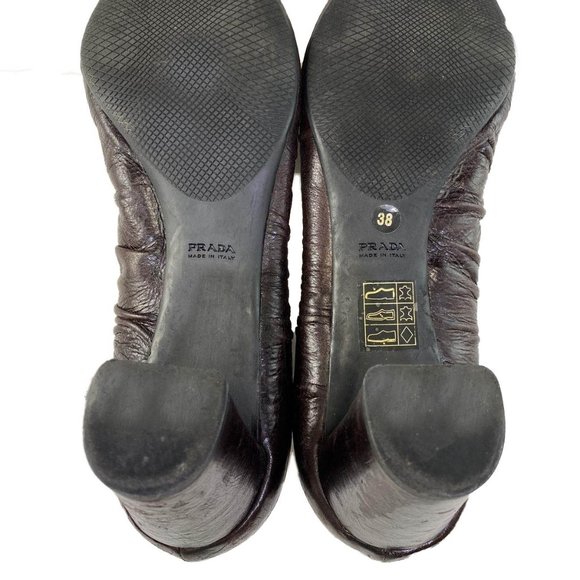 Authentic Prada Brown Crinkle Leather Chunky Heel Pumps EU 38 US 8 - Picture 7 of 8